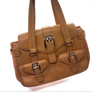 Cole Haan Tan Leather Hobo Satchel with Buckle Accents